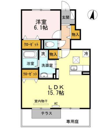 ウエストヴィレッジII A棟(1LDK/1階)の間取り写真