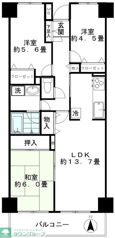 ジュネス(3LDK/5階)の間取り写真