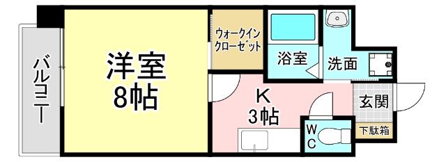 ハーヌルNAKAI(1K/2階)の間取り写真