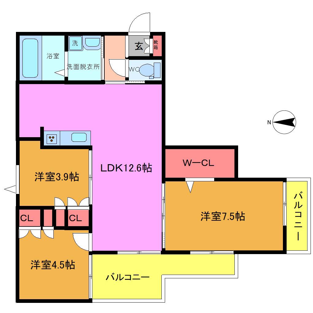 メゾンシンフォニー(3LDK/4階)の間取り写真