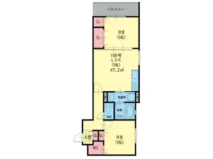 クリエオーレ菱屋西(2LDK/1階)の間取り写真