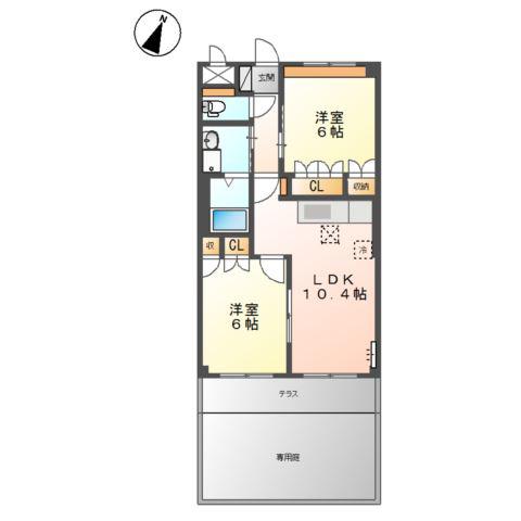 ピュアローズ(2LDK/1階)の間取り写真