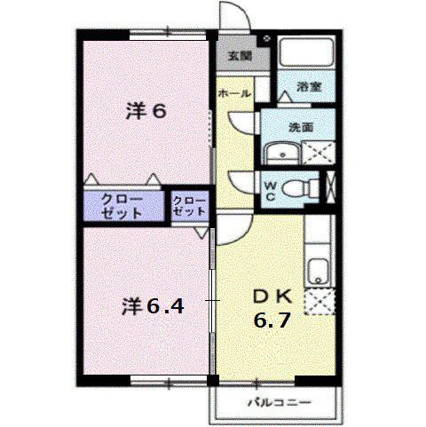 エーデルハイムG(2DK/2階)の間取り写真