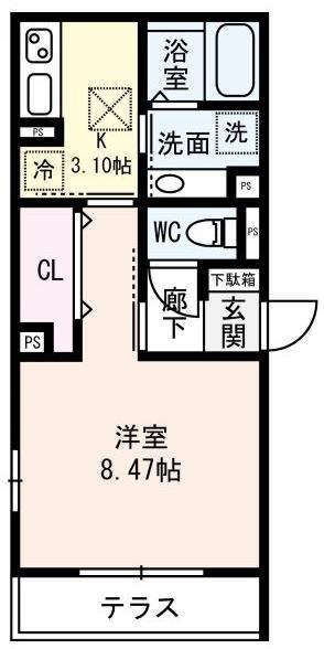 エルミタージュ羽根(1K/3階)の間取り写真