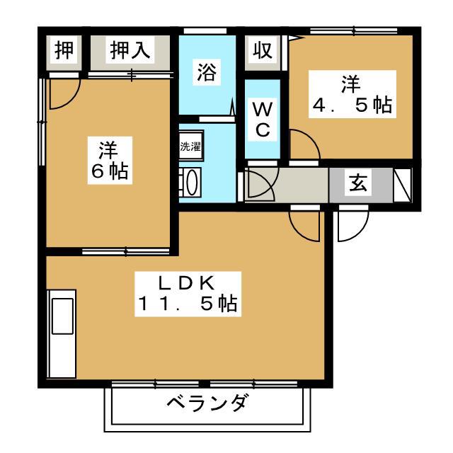 ディアス北柏C(2LDK/1階)の間取り写真