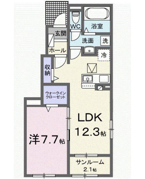 ラフィネ V(1LDK/1階)の間取り写真