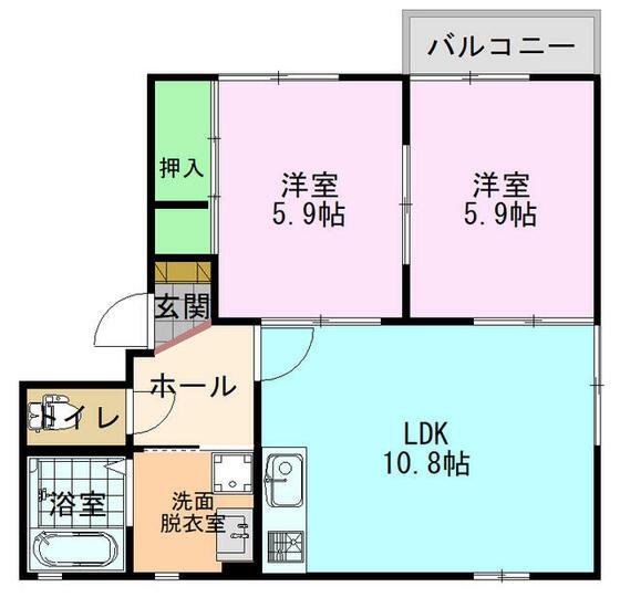 ディアスA A棟(2LDK/2階)の間取り写真