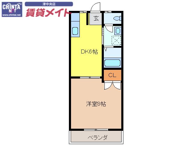 コーポ新町II(1DK/1階)の間取り写真