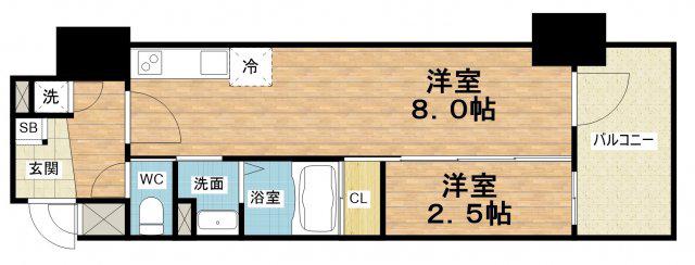 エスリードレジデンス本町パークフロント(1LDK/9階)の間取り写真