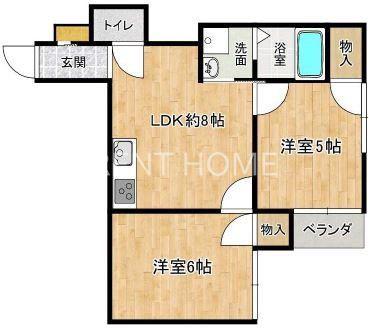 RINON東山本新町(2LDK/2階)の間取り写真