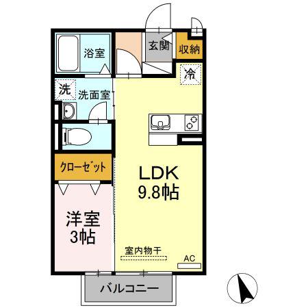 VILLA YAMATE C(1LDK/2階)の間取り写真
