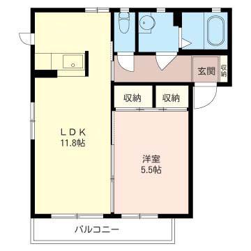 アムールB(1LDK/1階)の間取り写真