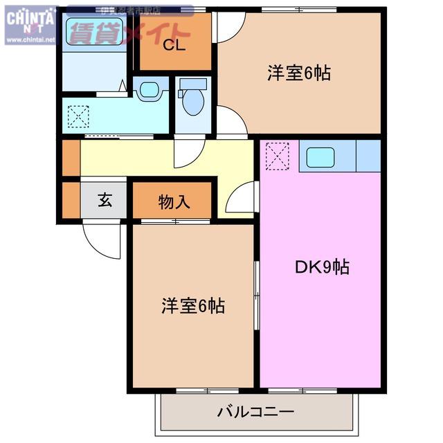 グリーンヒルハネカA(2DK/2階)の間取り写真