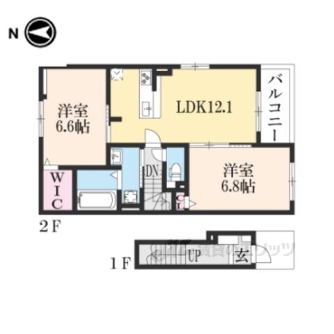 ヴィラ湧水2(2LDK/2階)の間取り写真