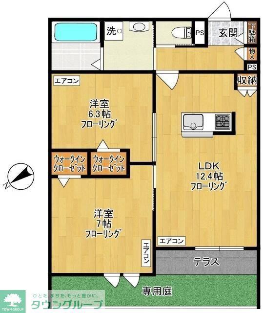 ゲートフロント(2LDK/1階)の間取り写真