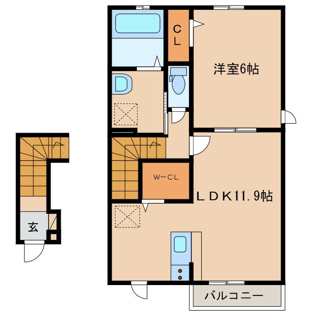 アパートメント高洲536 II(1LDK/2階)の間取り写真