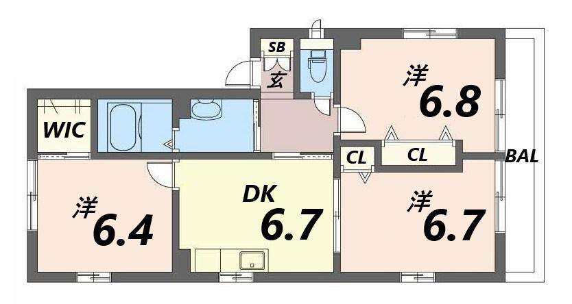 フローラル白浜II(3DK/2階)の間取り写真