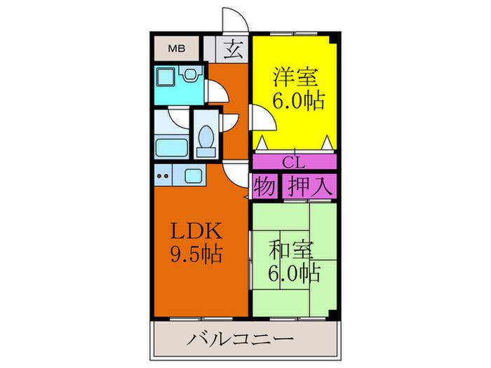クレールミシマII(2LDK/1階)の間取り写真