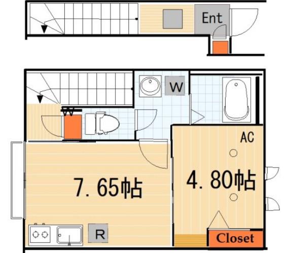 エスタシオン長崎(1DK/2階)の間取り写真