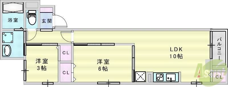 ヴィラ オーブ - K(2LDK/1階)の間取り写真