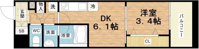 ドゥーエ天満橋(1DK/7階)の間取り写真
