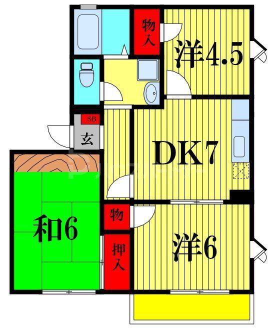 エスティーヌ津田沼II(3DK/2階)の間取り写真