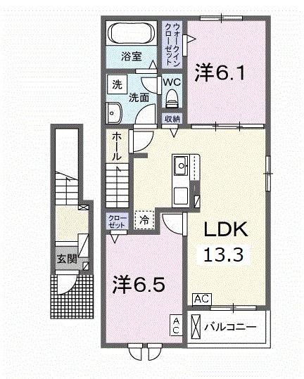 名鉄竹鼻線 西笠松駅 徒歩18分 2階建 築2年(2LDK/2階)の間取り写真