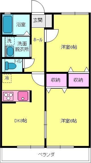 レジデンス牟礼南B棟(2DK/1階)の間取り写真