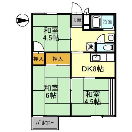 ハイツ福田(3DK/2階)の間取り写真