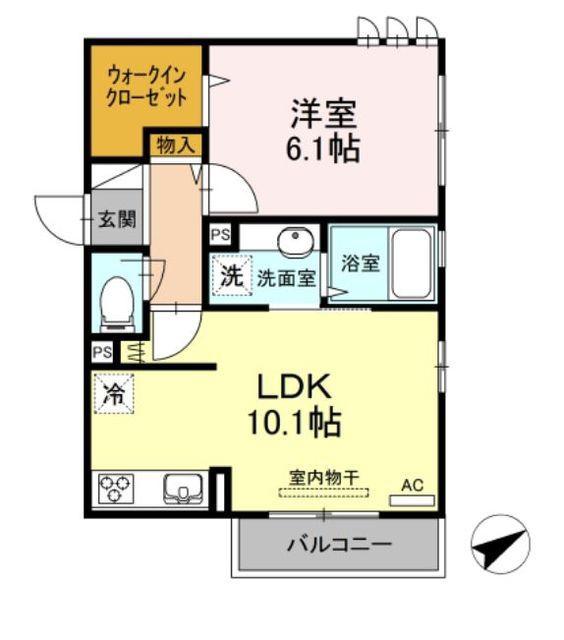 ヴューテラス ナカイ(1LDK/2階)の間取り写真