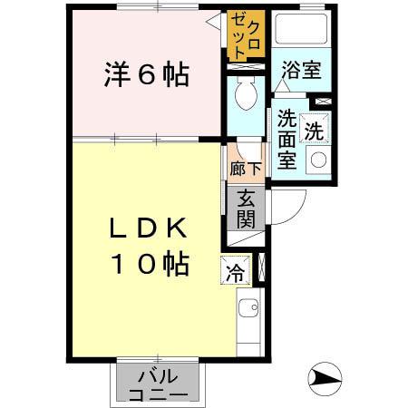 ゴマリ ジャーディン(1LDK/2階)の間取り写真