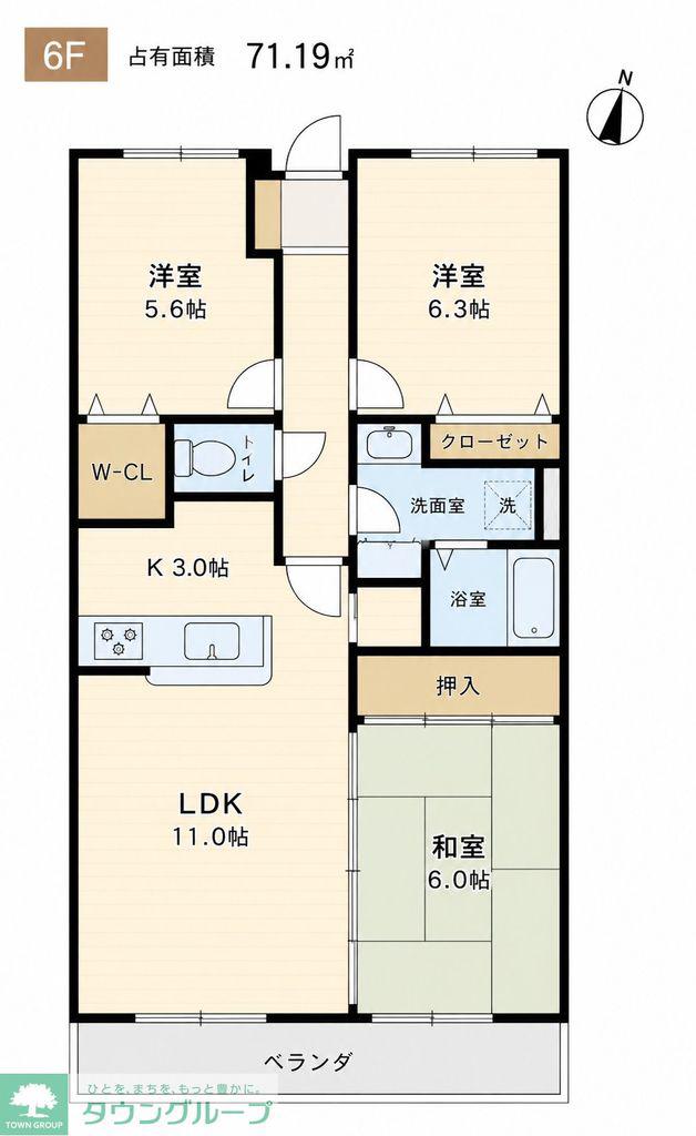 ファミール千葉公園(3LDK/6階)の間取り写真