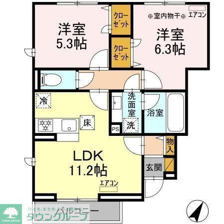 グランディール(2LDK/1階)の間取り写真