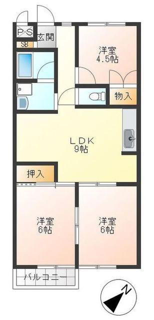 リベラルIII原当麻(3LDK/2階)の間取り写真