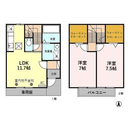 マニフィーク B(2LDK/1階)の間取り写真
