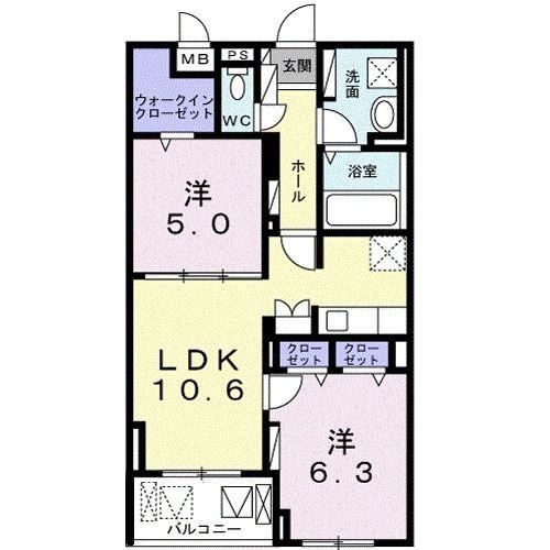サニーグレイス(2LDK/3階)の間取り写真