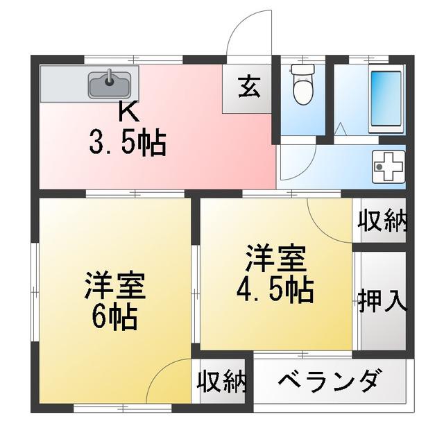 第2グリーンハイツ(2K/2階)の間取り写真