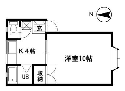モンターニュA棟(1K/2階)の間取り写真