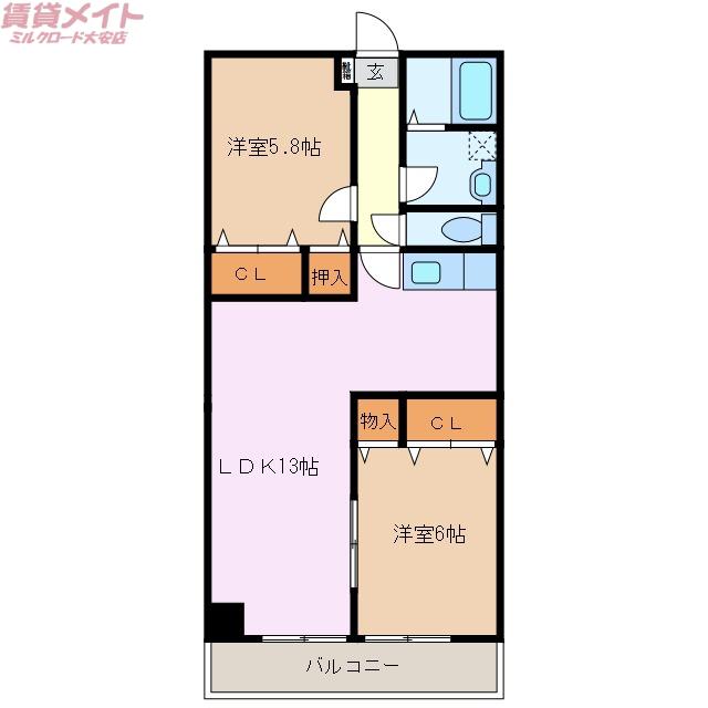 ヴィラウエストN(2LDK/2階)の間取り写真