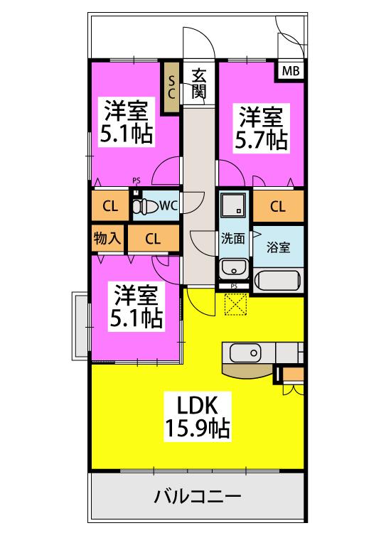 アンビエントN(3LDK/4階)の間取り写真