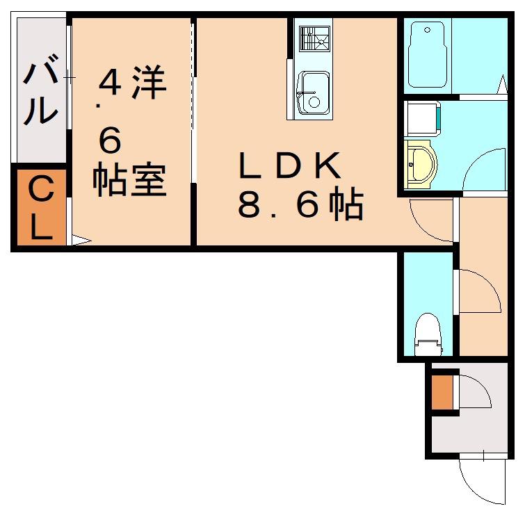 グランレーヴ井尻B棟(1LDK/3階)の間取り写真