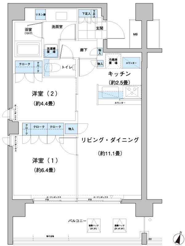 ガーデニエール砧レジデンス(2LDK/4階)の間取り写真