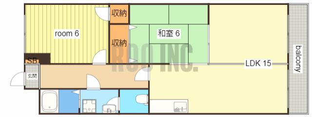 クラウンズビラ花影(2LDK/3階)の間取り写真