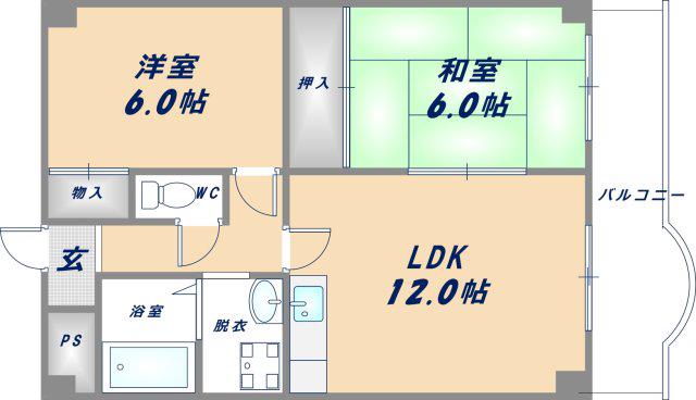 GRAND STEADY八戸ノ里(2LDK/5階)の間取り写真