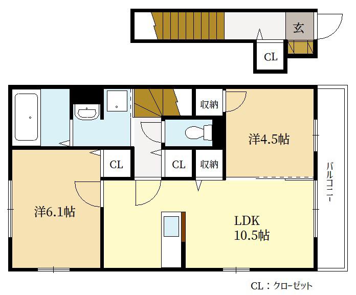 クレリア(2LDK/2階)の間取り写真