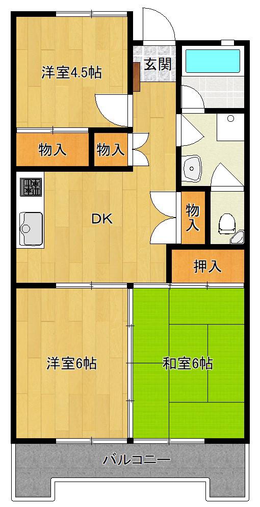 石川グリーンハイツ(3DK/3階)の間取り写真