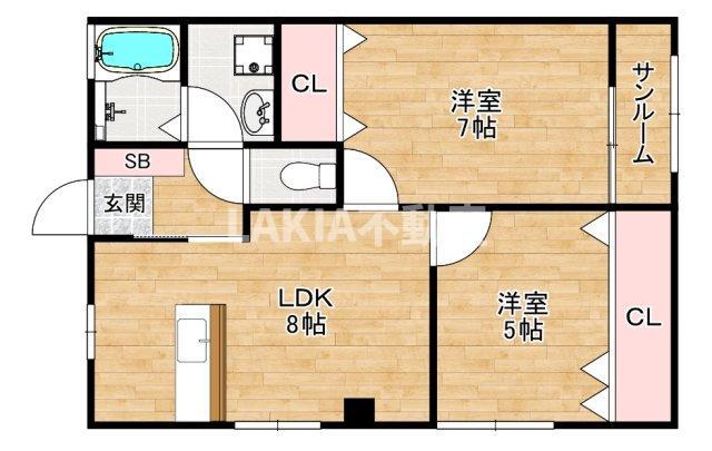 クリスタル勝山(2LDK/4階)の間取り写真