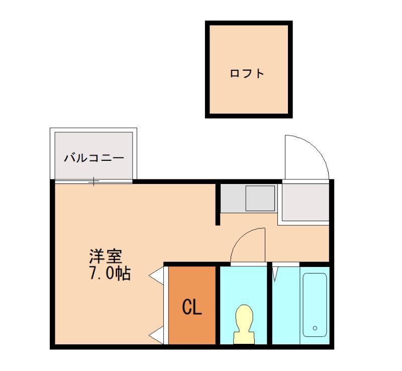 ルート筒井 B棟(1K/2階)の間取り写真