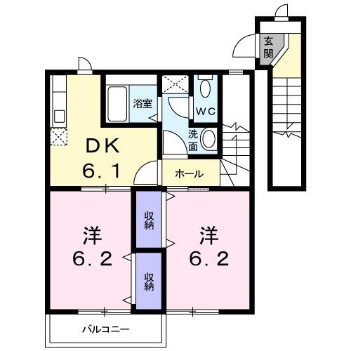 ニューセンチュリースクェアーB(2DK/2階)の間取り写真
