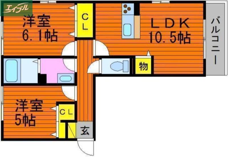 MAILE B棟(2LDK/2階)の間取り写真